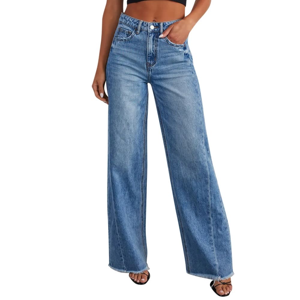 2024 New High Waisted Y2k Straight Denim Pants for Women, Korean Fashion Wide Leg Trousers